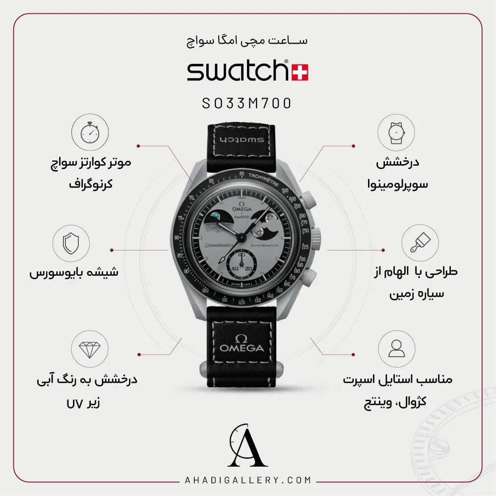 مشخصات ساعت ساعت امگاسواچ MISSION TO EARTHPHASE مدل SO33M700